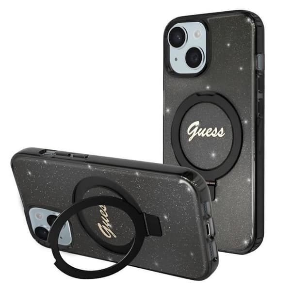 Coque MagSafe til iPhone 15 Plus Glimmer Hævede Kanter Guess Sort Svart