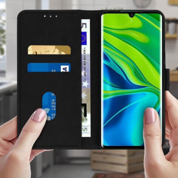 Etui - AVIZAR - Mi Note 10 - Kortfodral - Videostöd - Magnetisk stängning - Svart Svart