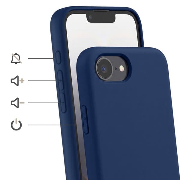 Silicone cover til iPhone 16e med justerbar nylon snor i natteblå Blå
