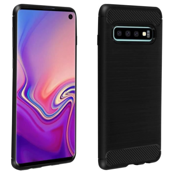 Coque - Samsung - Galaxy S10 - Silikone Gel - Carbon Finish - Børstet Aluminium Effekt Svart