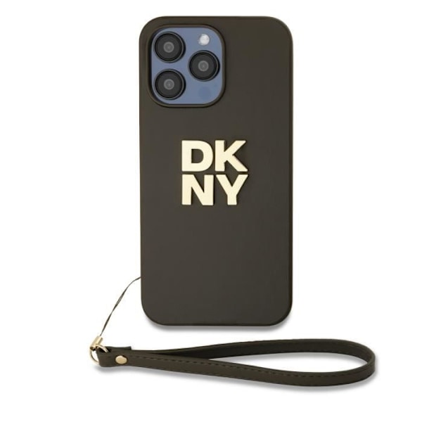 Skydd för Apple iPhone 14 Pro med metalliserad logotyp och handledsrem DKNY Brun kastanj