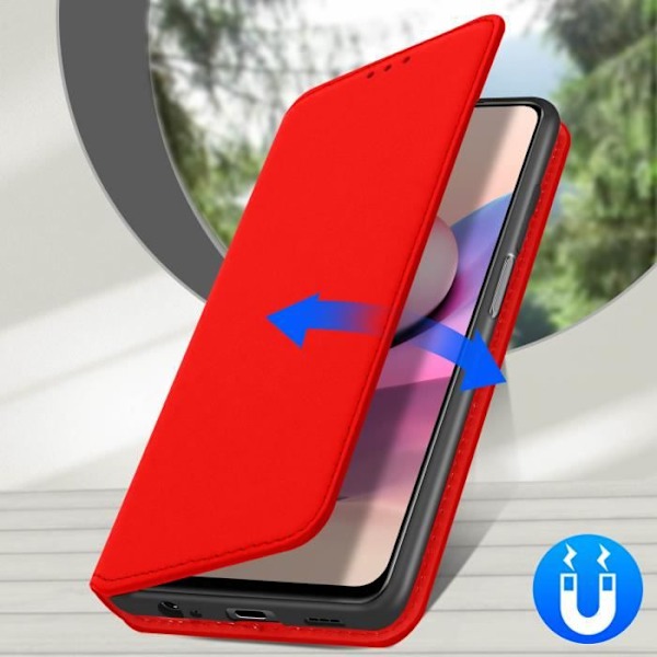 Housse - Xiaomi - Redmi Note 10 / Note 10s - Ekologisk läder - Röd - Videostöd Röd