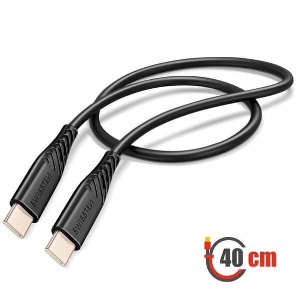 USB-C til USB-C kabel 60W Silikone Anti-nodel Swissten Sort Svart