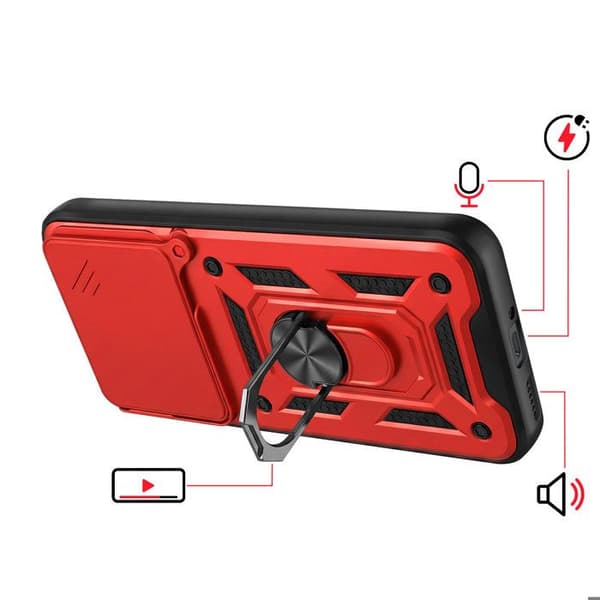 Coque Ring til Redmi Note 15 Pro Plus 5G med Skydelåg til Kamera Mayaxess Rød Röd