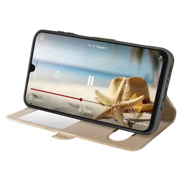 Fodral för Samsung Galaxy A16 med Fönsterfunktion, Videostöd, Guld Gul