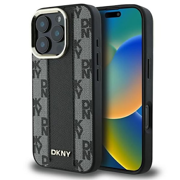 IPhone 16 Pro-fodral - DKNY läder hårdskal rutmönster Magsafe (DKHMP16LPCPVSLK) - Noir svart