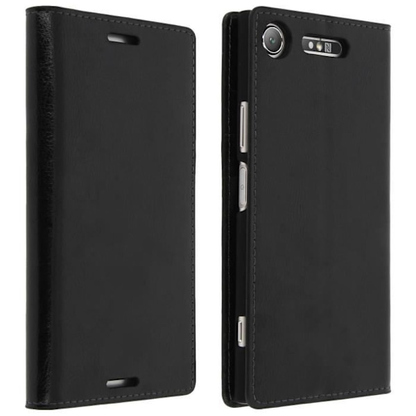 Etui folio læder - AVIZAR - Xperia XZ1 - Fuld beskyttelse - Sort - Kortlommer Svart