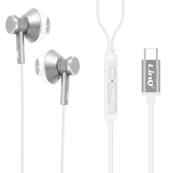 Kablede Høretelefoner - LINQ - USB-C - Stereo Lyd - Intra-aurikulære - 1,2 m Kabel Silvergrå