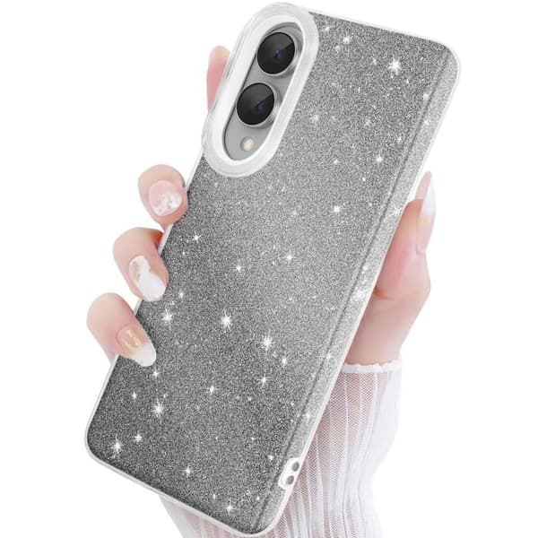 Skydd för Galaxy S25 Edge, två-materialsdesign och glittrig silverfinish Grå