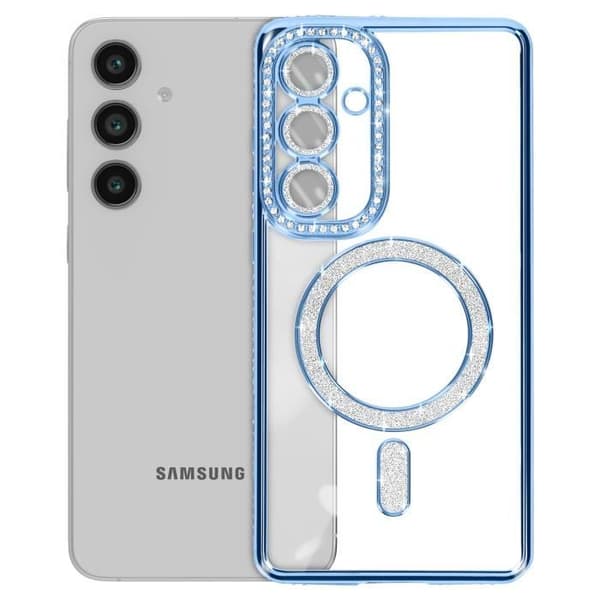 Case - Samsung - Galaxy S24 FE - Diamant - Strass - MagSafe - Ljusblå Blå