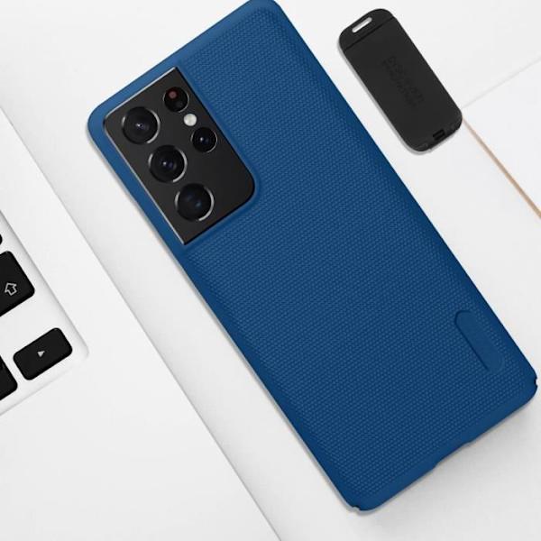 Coque til Samsung S21 Ultra - NILLKIN - Super Frosted Shield - Blå - Foldestøtte - Mat finish Blå