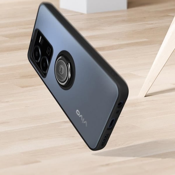 Fodral för Vivo Y22s och Y35 bi-material metallringstöd Video Black Svart