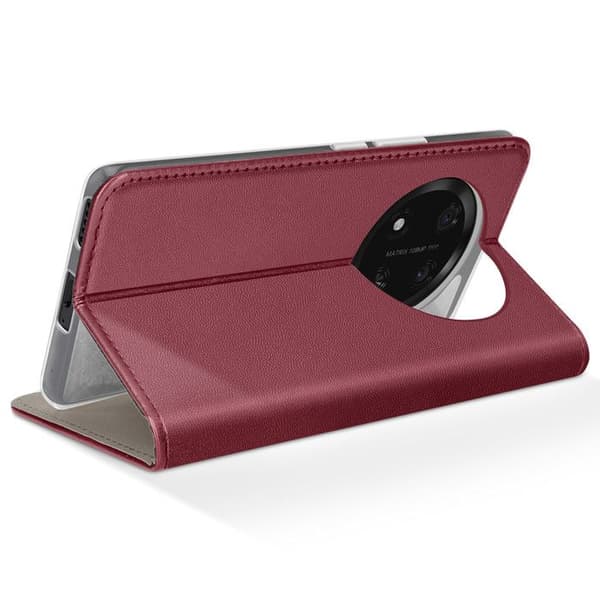 Etui - Honor Magic 7 Lite - Veganläder - Videoställ - Magnetisk stängning - Röd Röd