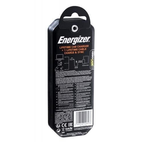 Lader til bil - ENERGIZER - DC2CLLIM - 3.4A - 2 USB-porte - Inkluderet Lightning-kabel Sort