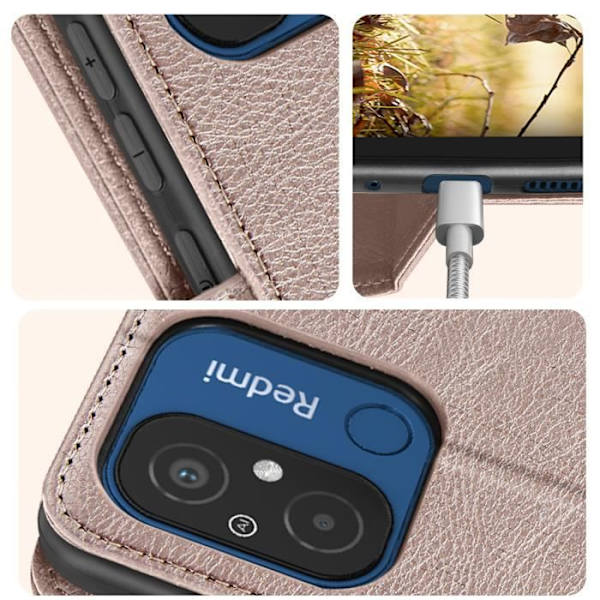 Kotelo Xiaomi Redmi 12C:lle - AVIZAR - Chesterfield - Vaaleanpunainen - Korttikotelo - Videotuki Rosa