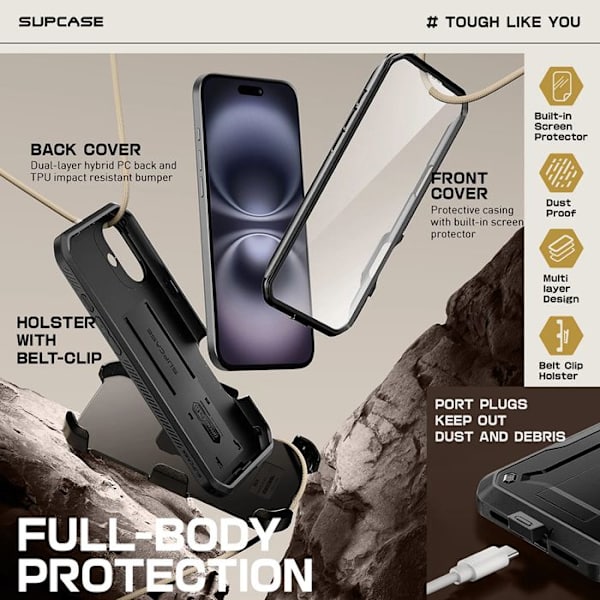 Suojakotelo - Supcase - Unicorn Beetle Pro - Puolijäykkä - Musta - iPhone 16 Svart