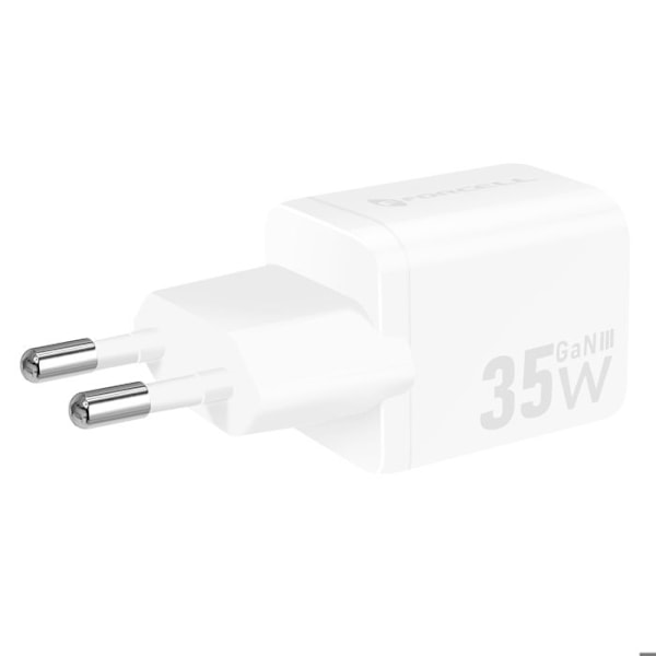 GaN III 35W Vægbelader med USB-C + Mini USB Porte Forcell Hvid Vit