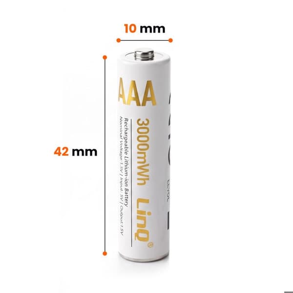 2-pack AAA uppladdningsbara litiumbatterier 3000mWh 1.5V LinQ Vit Vit