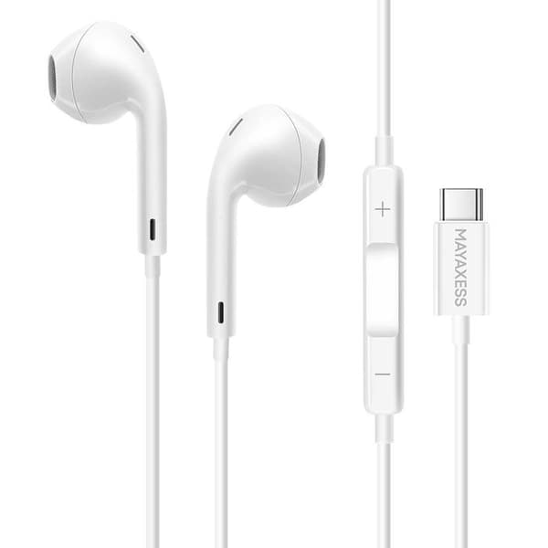 Hörlurar - MAYAXESS - iPhone 17 Pro - Trådade USB-C - Inbyggd mikrofon - Optimal komfort Vit