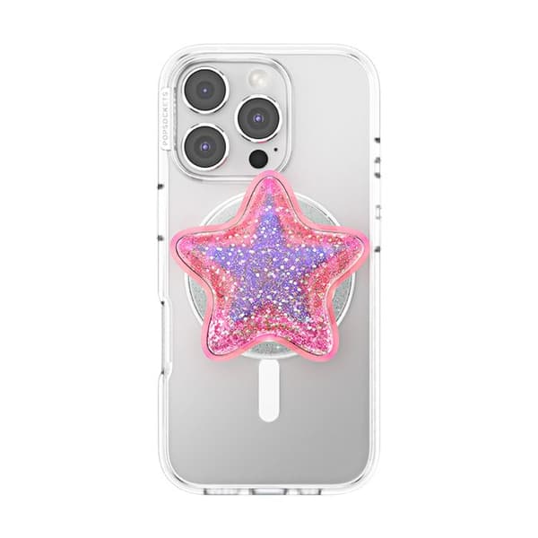 Support Smartphone PopGrip Premium MagSafe Glitrende Stjerne PopSockets Rosa Ros