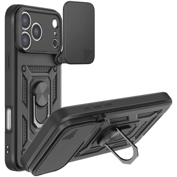 Cover til iPhone 17 Pro - AVIZAR - Stødabsorberende - Støtte ring - Skydedæksel til kamera - Sort Svart