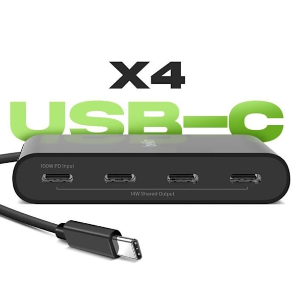 Hub USB C Power Delivery 100W 4x USB C Hurtig Opladning Synchronisering Belkin Sort
