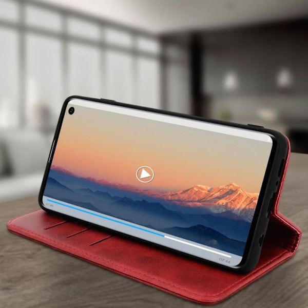 Housse folio portefeuille - AVIZAR - Samsung Galaxy S10 - Rød - Silikone gel - Video støtte Röd