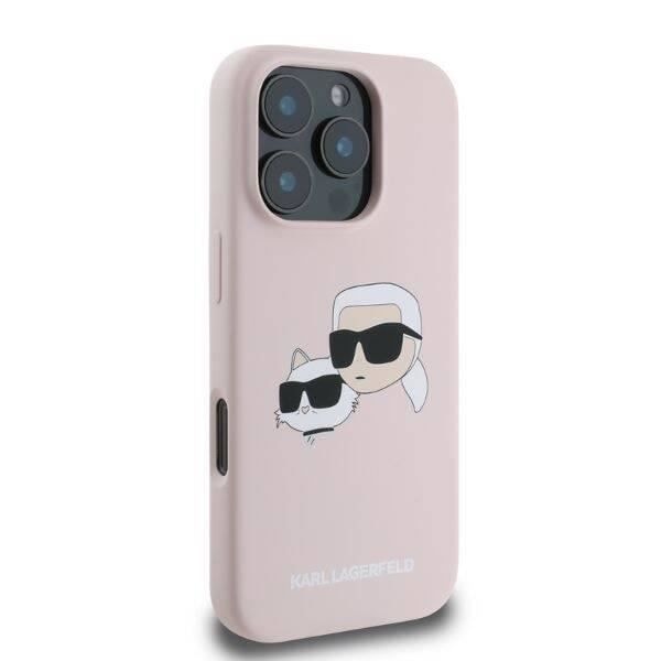 Coque Souple - Karl Lagerfeld - iPhone 16 Pro - Silikoni - Vaaleanpunainen - Suunnittelu Karl ja Choupette Rosa