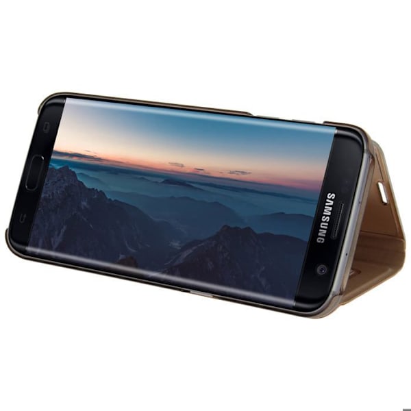 Galaxy S7 Edge Case Flip Cover Gold Mirror - Stander funktion Guld