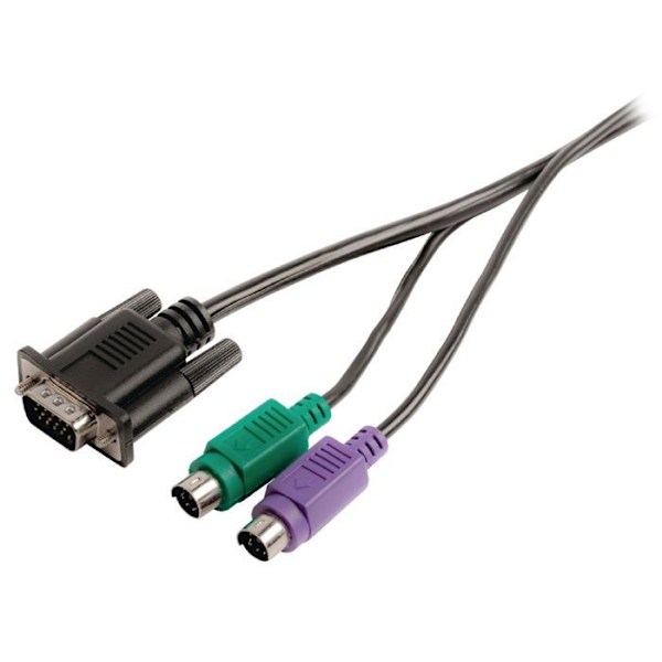 KVM-kabel - VALUELINE - VGA han + 2x PS2 han - 2m - Sort
