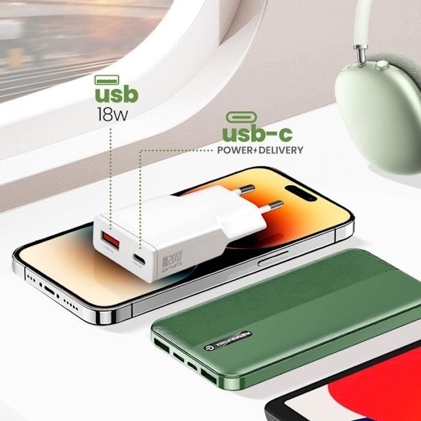 USB-C-väggladdare GaN 20W + USB Kompakt Format 4smarts Vit