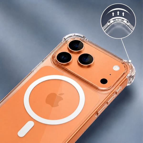 MagSafe-cover til iPhone 17 Pro Max Stødabsorberende Bumper med Forstærkede Hjørner Gennemsigtig Vit