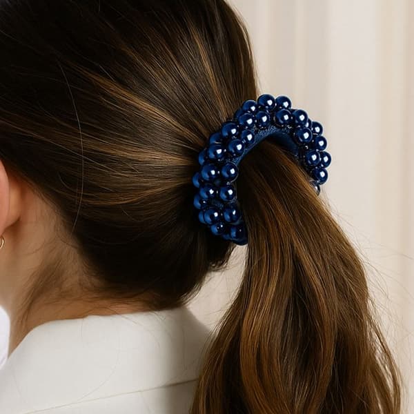 Hårelastik - AVIZAR - Glamour Blå - Skinnende Perler - Komfortabel - Chic Blå