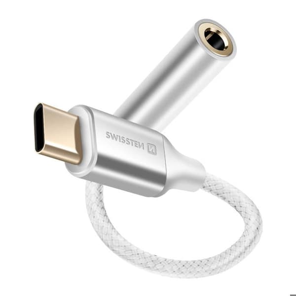 USB-C til 3,5 mm Jack audioadapter til smartphones og tablets Swissten Hvid