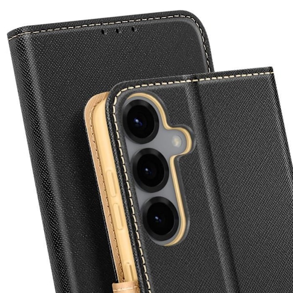 Fodral för Samsung Galaxy S25 Plus Plånbok Läder Saffiano Fancy Svart / Guld Svart