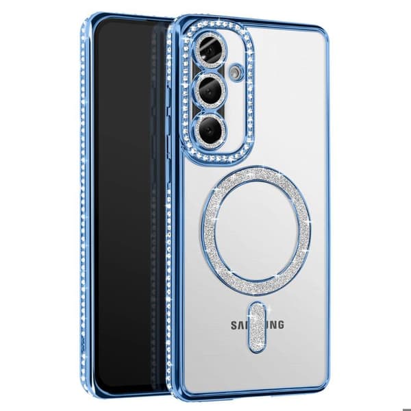 Coque - Samsung - Galaxy A56 - Diamant - Blå Strass - Kompatibel med MagSafe Blå