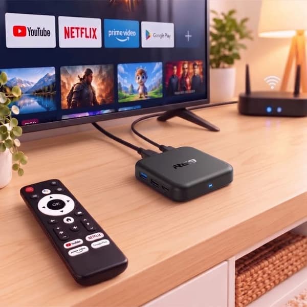 4K Android 14 Wi-Fi 6 Multimedia TV -kotelo ääni-ohjaimella musta