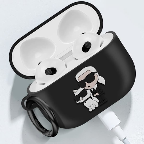 Cover til AirPods Pro 2 - KARL LAGERFELD - Stødabsorberende Blød med Ring - Sort Svart
