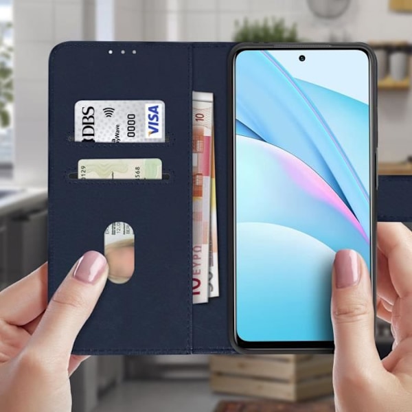 Skyddsfodral - AVIZAR - Xiaomi Mi 10T Lite - Blå - Kortfack - Videostativ Blå
