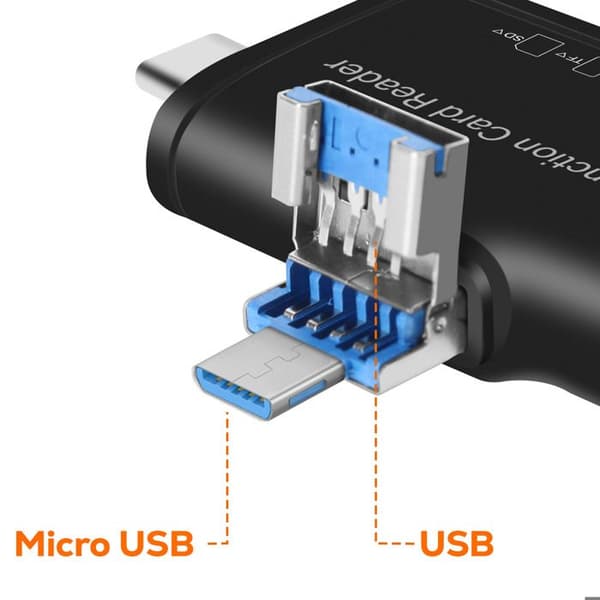 SD-kortläsare / micro SD / USB 3.0 till USB / USB-C / Lightning / micro-USB LinQ Svart