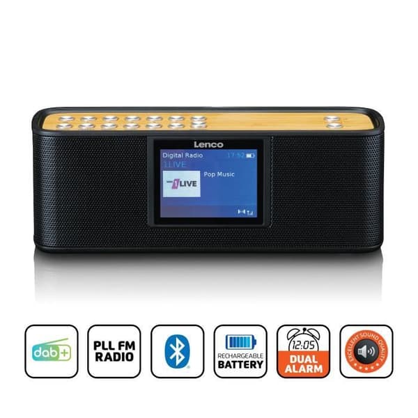 Lenco PDR-045BK - DAB+ radio Bluetooth® 5.0 - Musta Bambus, Sort