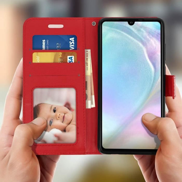 Hus - Huawei - P30 - Eco-läder - Plånbok - Videostöd - Röd Röd