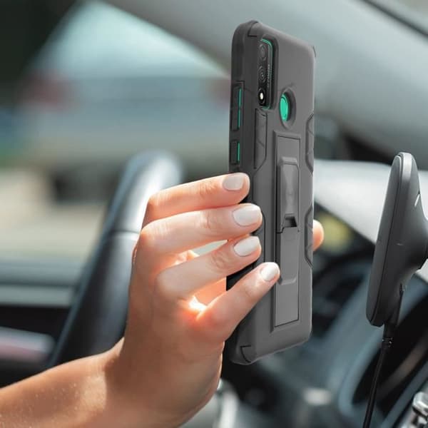 Coque - Huawei - P smart 2020 - Stødabsorberende - Indbygget stativ - Sort Svart