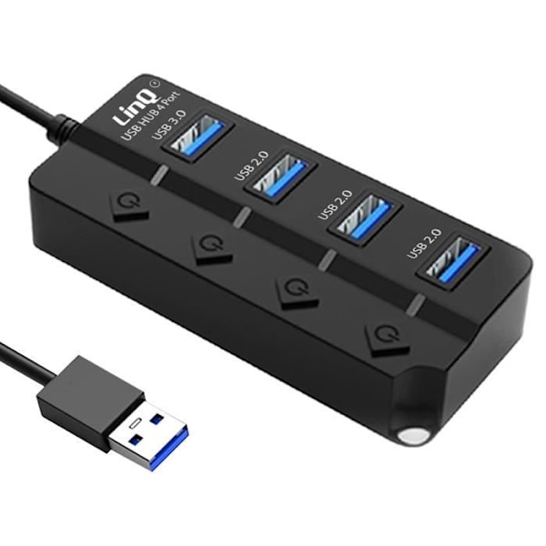 USB til USB 3.0 Hub - 3x USB 2.0 Dataoverførsel 5 Gb-s LinQ Sort