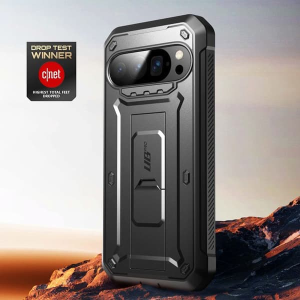 Heltäckande skal - SUPCASE - Pixel 10 Pro - Stötsäker 6m - Ställning - Bälteklipp - Svart Svart