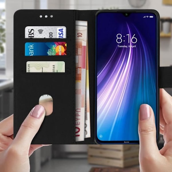 Kotelo - AVIZAR - Xiaomi Redmi Note 8 - Täyskotelo - Korttipidike - Video Tuki - Musta Svart