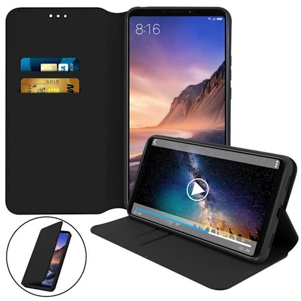 Housse - AVIZAR - Xiaomi Mi Max 3 - Fodral Folio Plånbok - Ekoskinn - Svart Svart
