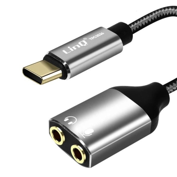 Ljudadapter USB-C till dubbeluttag 3,5 mm honhörlurar + mikrofon LinQ