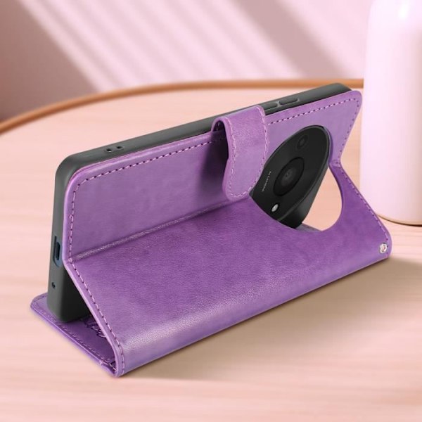Cat Wallet Case för Xiaomi Redmi A3 - AVIZAR - Lila - Halvstyv - Syntet - Flik - Blank Lila