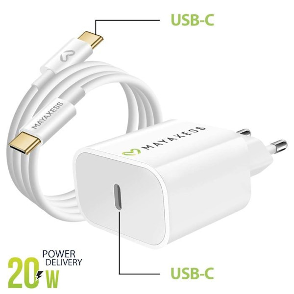 Tilbehørssæt - MAYAXESS - iPhone 15 - MagSafe Cover - USB-C Oplader - Bluetooth 5.3 Ørepropper Vit